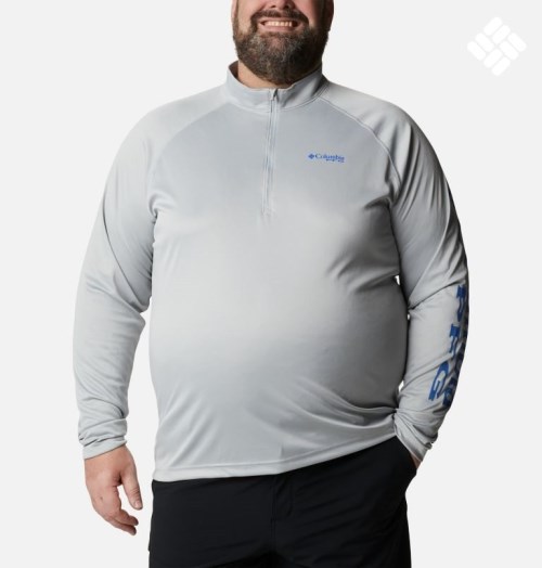 Men's Columbia PFG Terminal Tackle 1/4 Zip Sweatshirts Light Grey | Plus Size CA-CC58A
